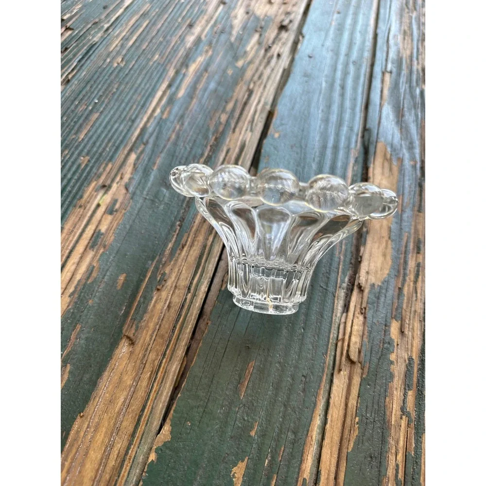 Vintage Clear Pressed Glass Beaded Rim Taper Candle Holder Boopie Style 4 Inch